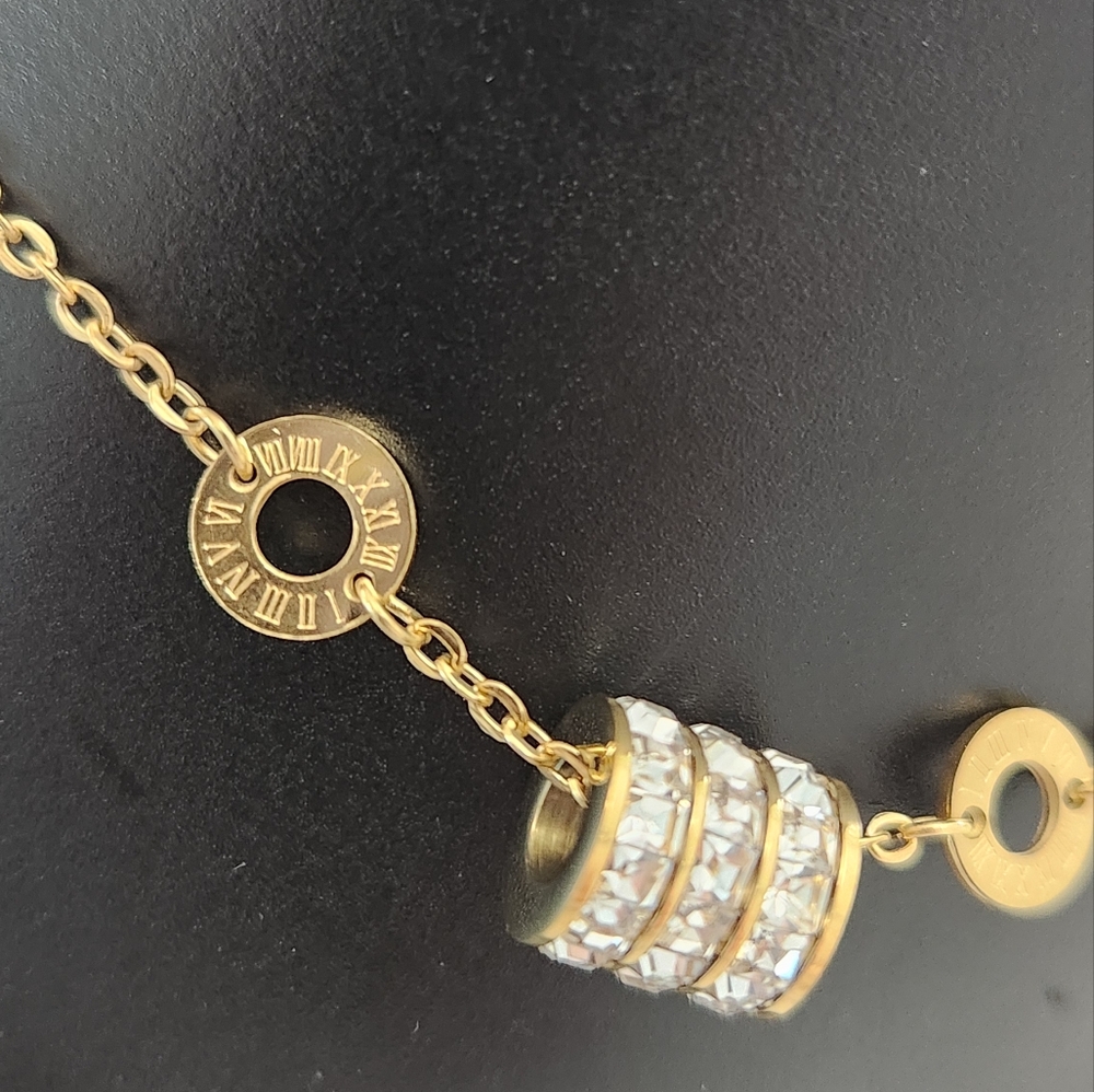 Gold Roman Numeral Anklet Crystal Stainless Steel Ankle Bracelet - Picture 7 of 16